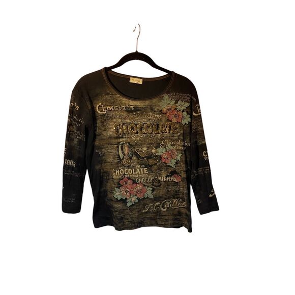 Cactus women’s vintage chocolate embellished T-shirt, size large - Picture 1 of 4